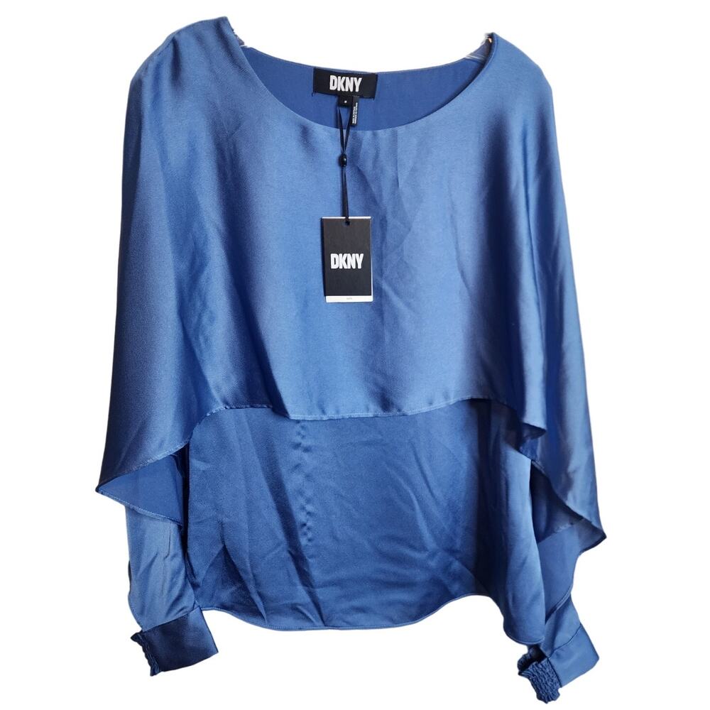 DKNY Cape Top Blouse, Blue, NWT, Size Medium